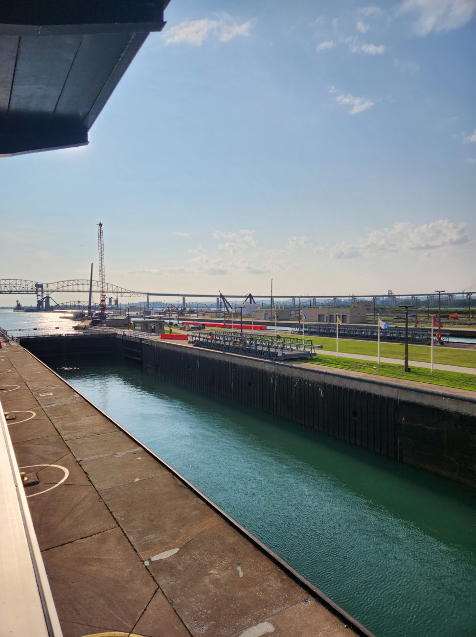 A view of the Soo Locks from the observation tower in the Soo Locks park.
